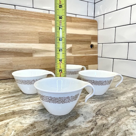4 Vintage Corelle Woodland Coffee Tea Mugs Cups Hook Open Handle Brown & White - Picture 7 of 7